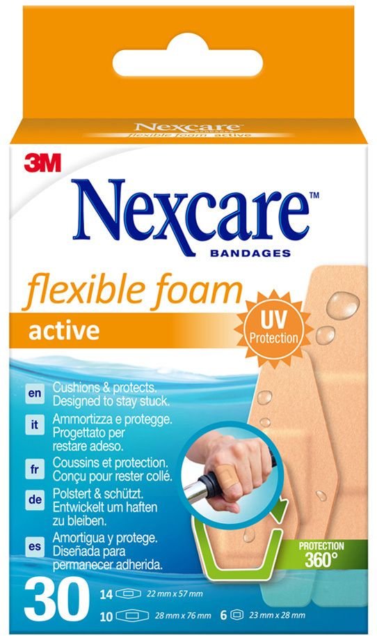 Nexcare flexible foam active Strips 3 Größen 30 St Pflaster