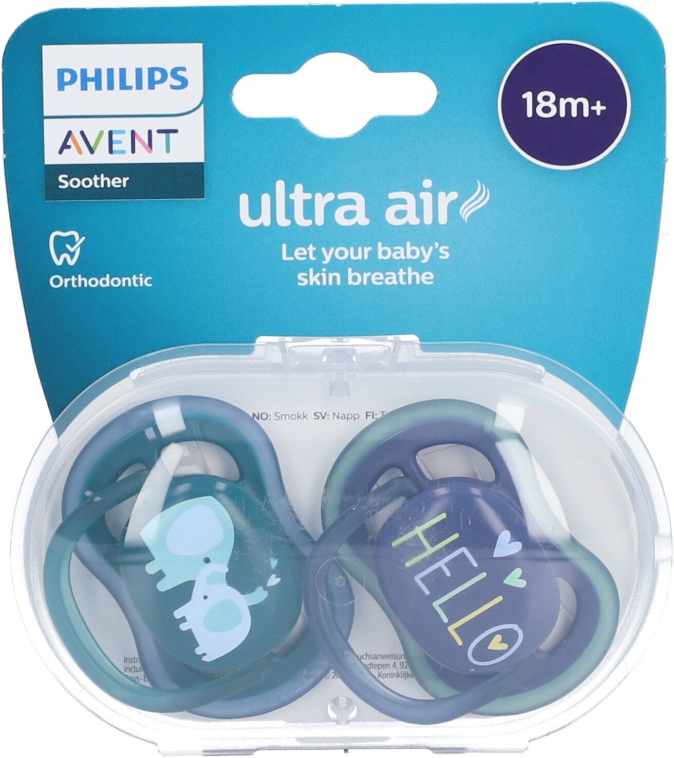 Philips Avent Ultra Air Fopspeen Olifant - Hello 18 Maanden+ Scf349/18 2 St Schnuller