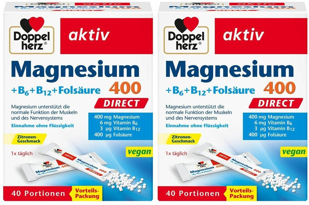 Doppelherz Magnesium 400 Direct Doppelpack 2x40 St Pellets