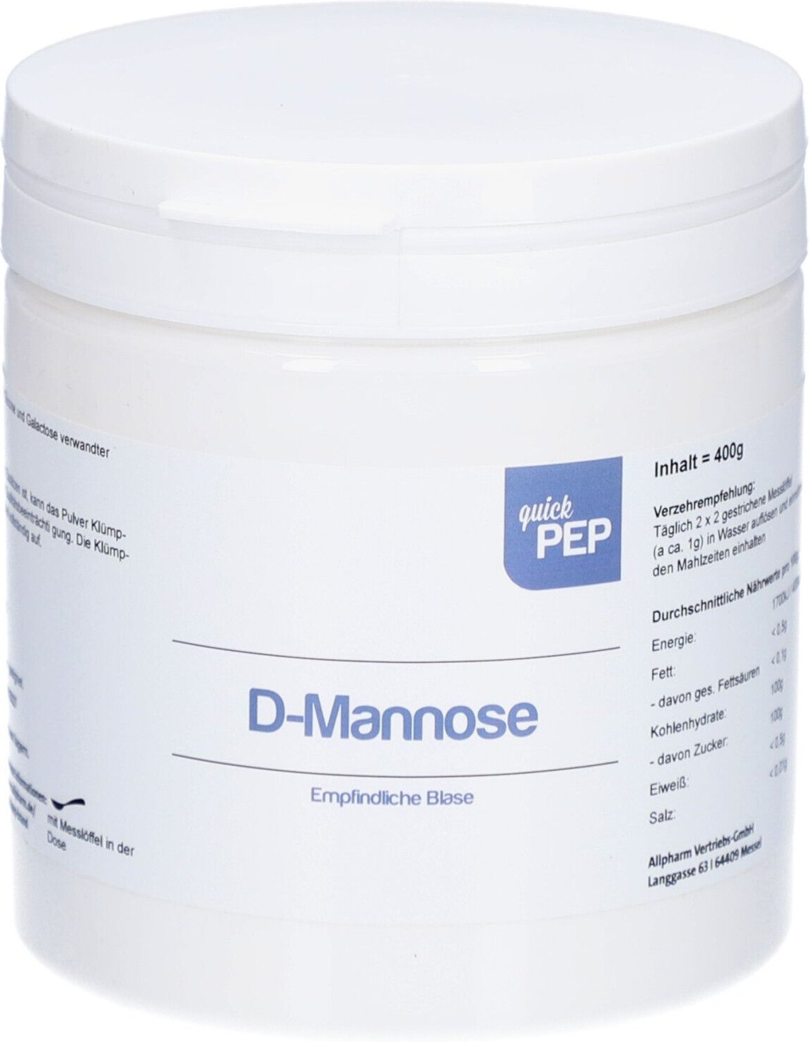 Quickpep D-Mannose Plv.z.Her.e.Lsg.z.Einnehmen 400 g Pulver zur Herstellung einer Lösung zum Einnehmen