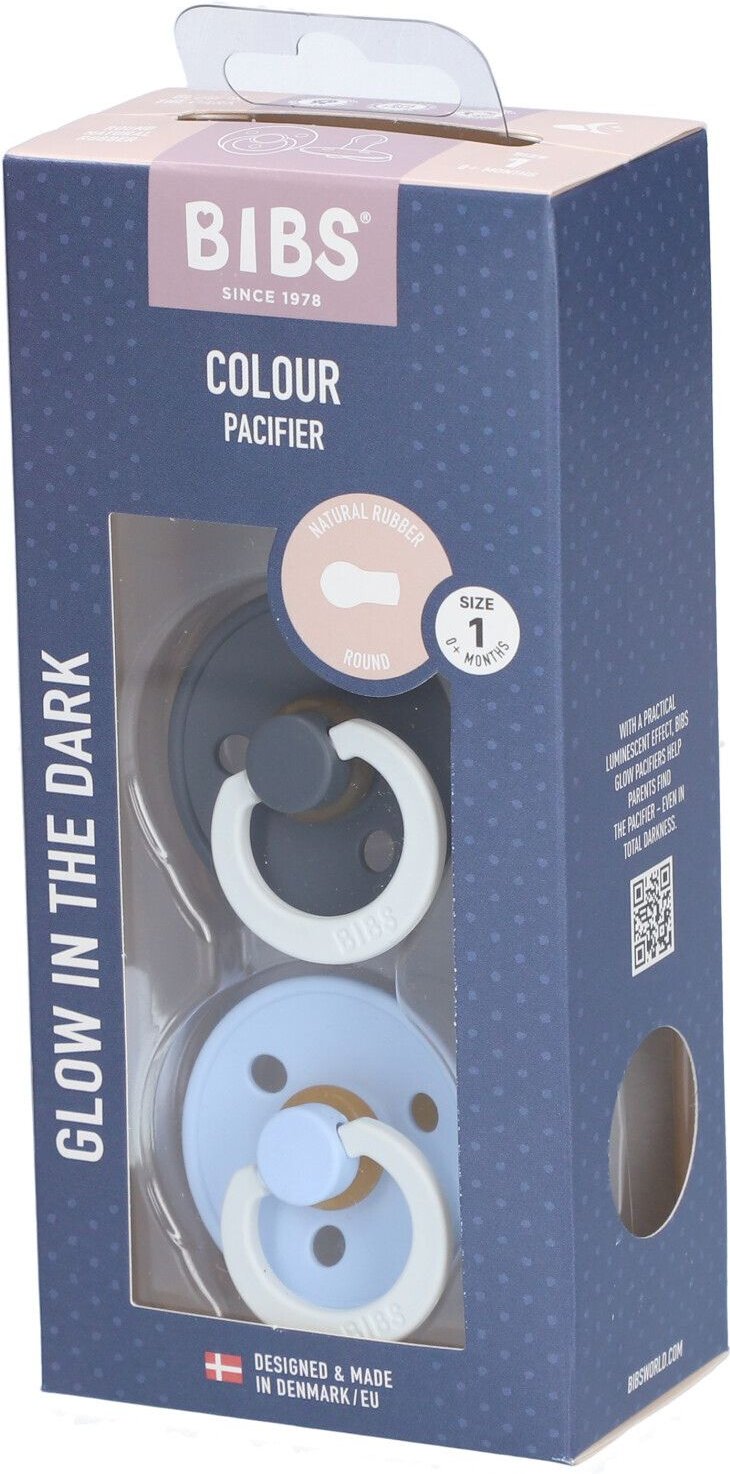 Bibs Fopspeen Glowdark Iron/Baby Blue Duo 0-6 2 St Sauger