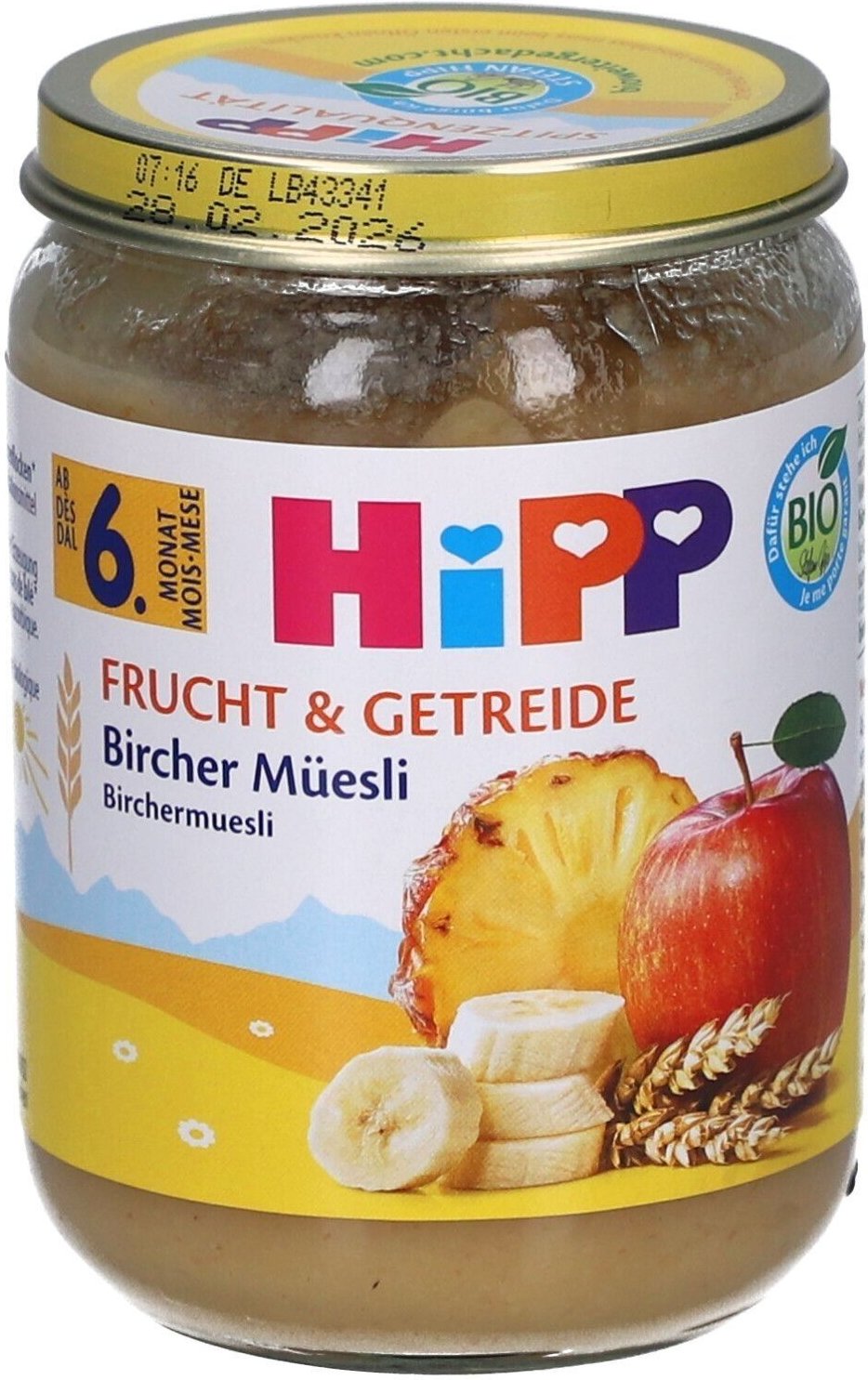 HiPP Frucht & Getreide Bircher Müsli, ab dem 6. Monat x4 4x190 g