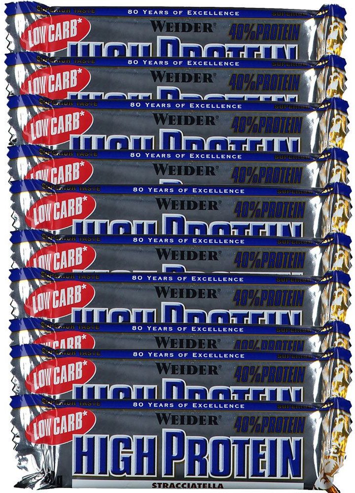 Weider 40 % High Protein Low Carb, Stracciatella, Riegel 10x50 g