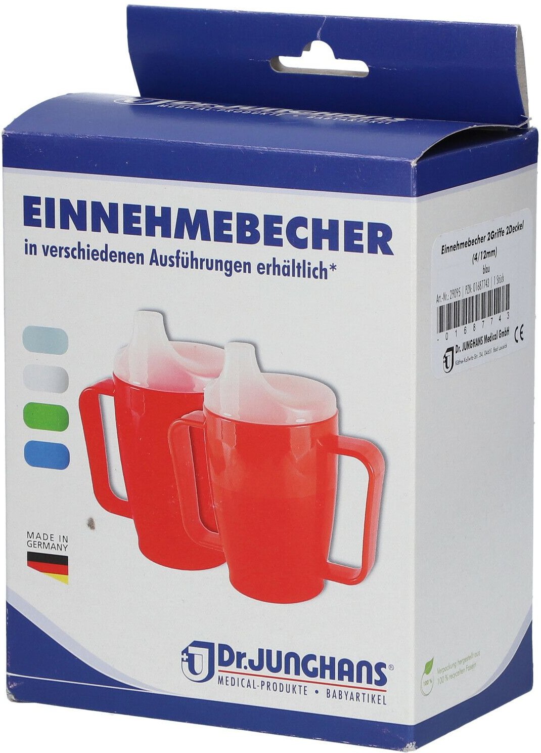 Einnehmebecher m.2 Griffen+Deckel 12mm blau 1 St Becher