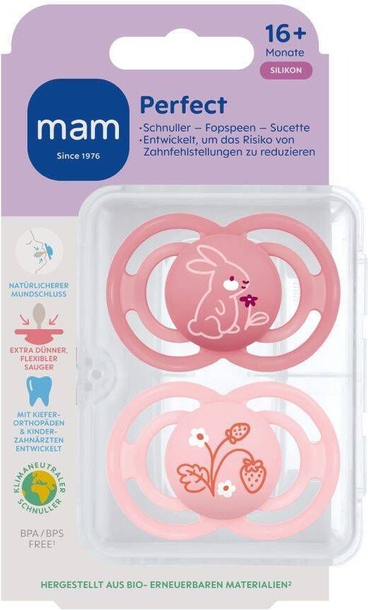 MAM Perfect Fopspeen Silicone Pink 16m+ 2 St Schnuller