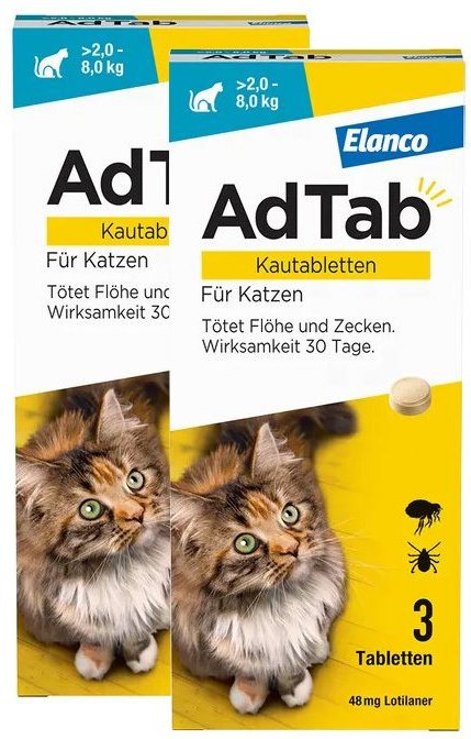 Thumbnail - AdTab™ Katze über 2 bis 8 kg 48 mg (Doppelpack) 2x3 St Kautabletten