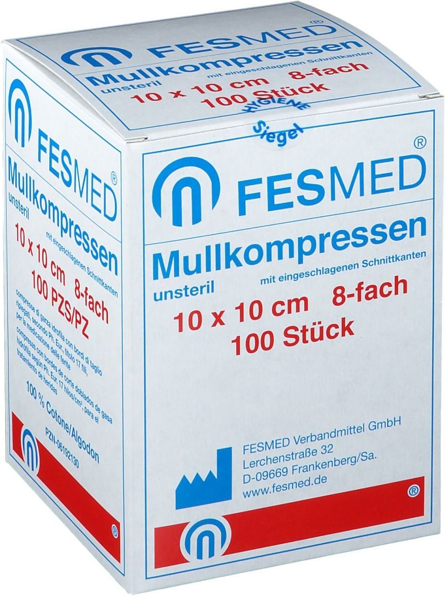 Mullkompressen ES 10x10 cm unsteril 8-fach