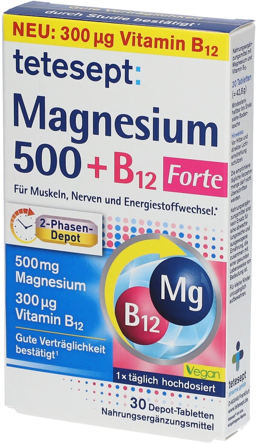 Tetesept Magnesium 500+B12 300 µg Tabletten 30 St