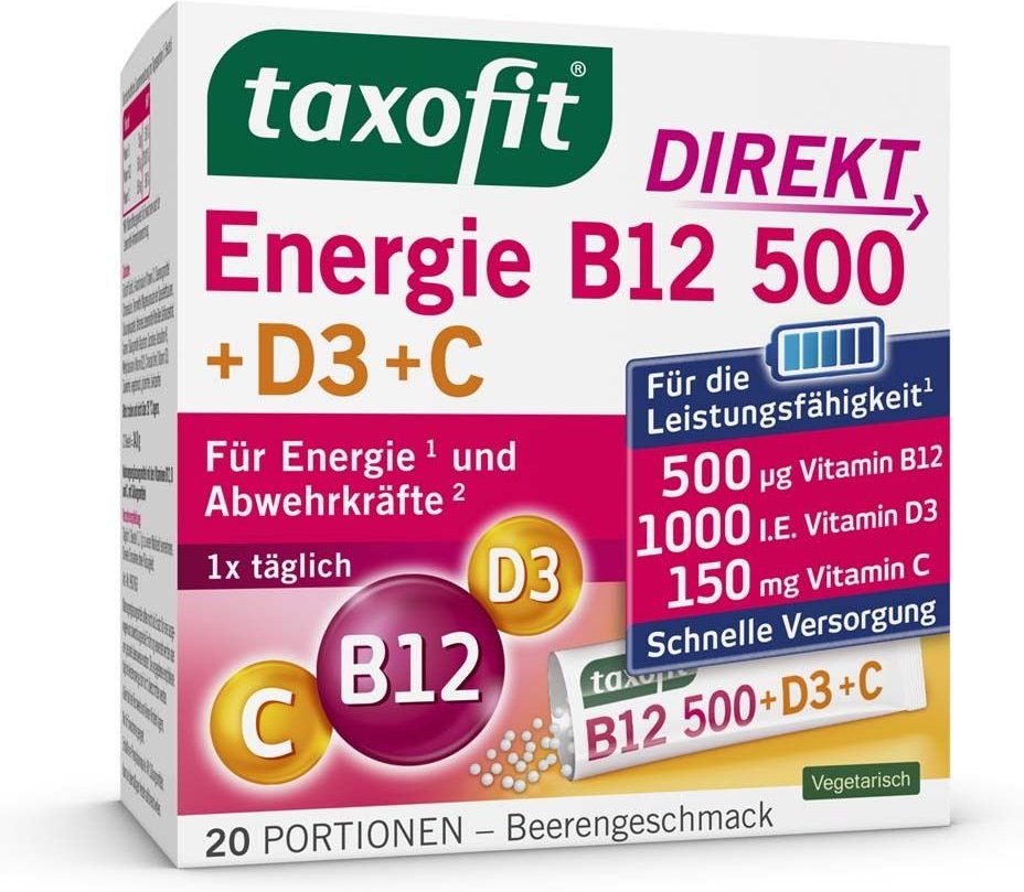 Taxofit Energie B12 500+D3+C Direkt Granulat 20 St