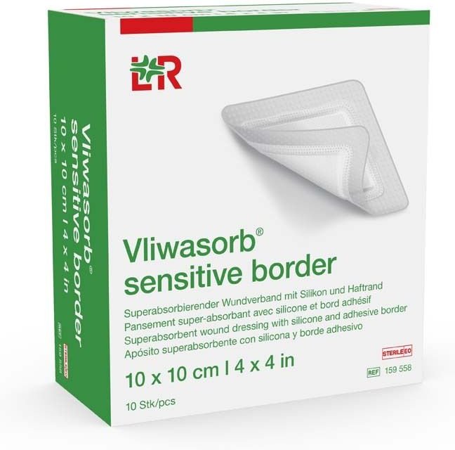Vliwasorb sensitive border 10x10cm superabs.Wundv. 10 St Verband