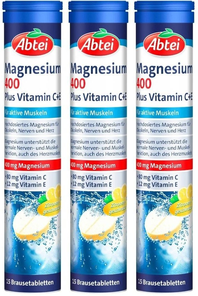 Abtei Magnesium 400 Plus Vitamin C+E Brausetabl. 3x 3x15 St Brausetabletten