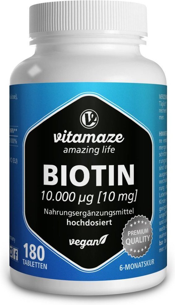 Biotin 10 mg hochdosiert vegan Tabletten 180 St