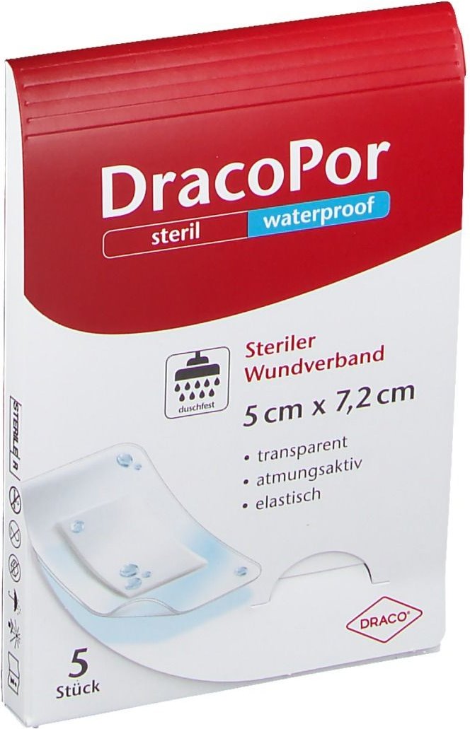 Dracopor waterproof Wundverband 5x7,2 cm steril 5 St Verband