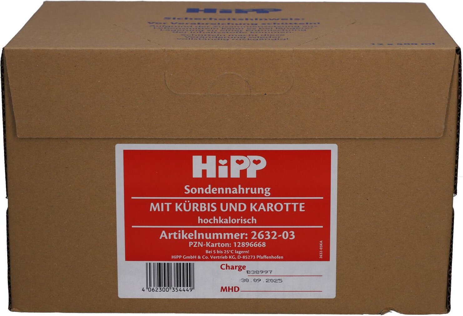 Hipp Sondennahrung Kürbis & Karotte KS.hochkalor. 12x500 ml Flaschen
