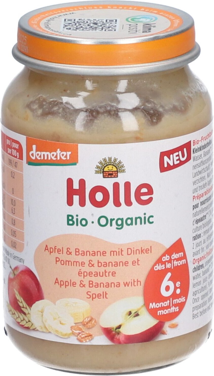 Holle Apfel & Banane mit Dinkel 190 g Bio Futter