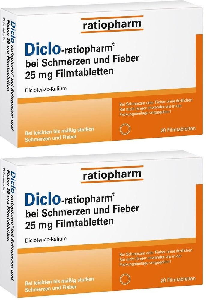 Diclo-Ratiopharm bei Schmerzen u.Fieber 25 mg FTA 2x 2x20 St Filmtabletten