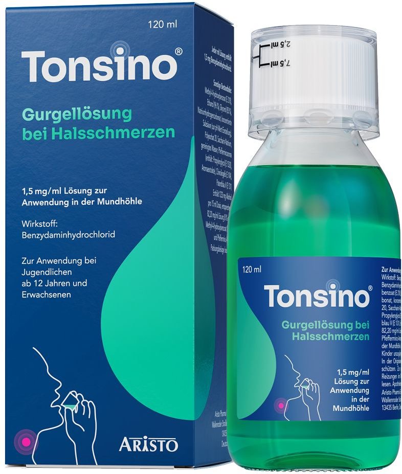 Tonsino Gurgel.b.Hals.1,5mg/ml Lsg.z.Anw.i.d.Mundh 120 ml Gurgellösung