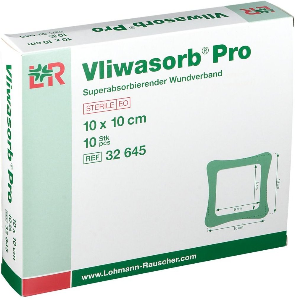 Vliwasorb Pro superabsorb.Komp.steril 10x10 cm 10 St Kompressen