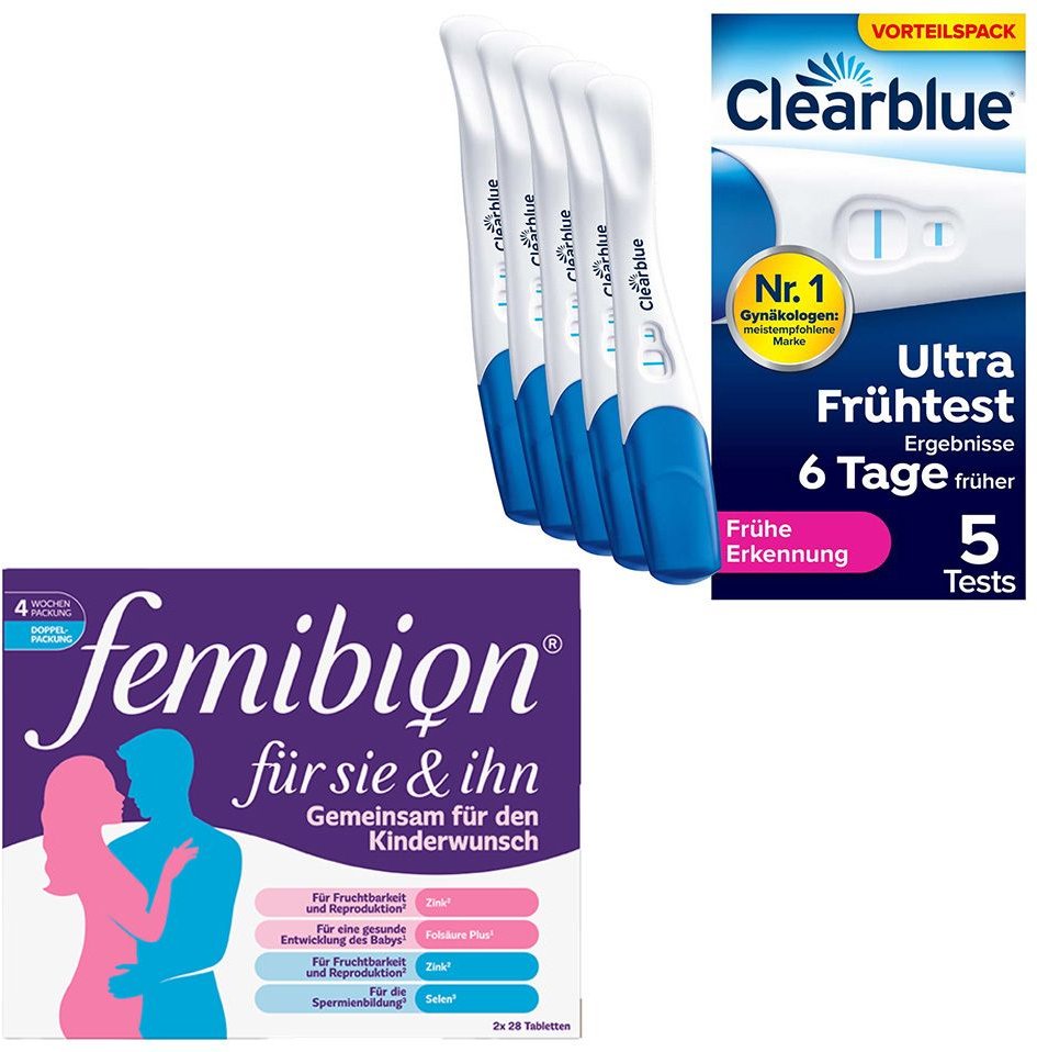 Clearblue Schwangerschaftstest frühe Erkennung + Femibion für Sie & Ihn 1 St Kombipackung