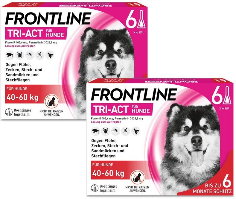 Thumbnail - Frontline Tri-Act Lsg.z.Auftropfen f.Hunde 40-60kg (Doppelpack) 2x6 St Kombipackung