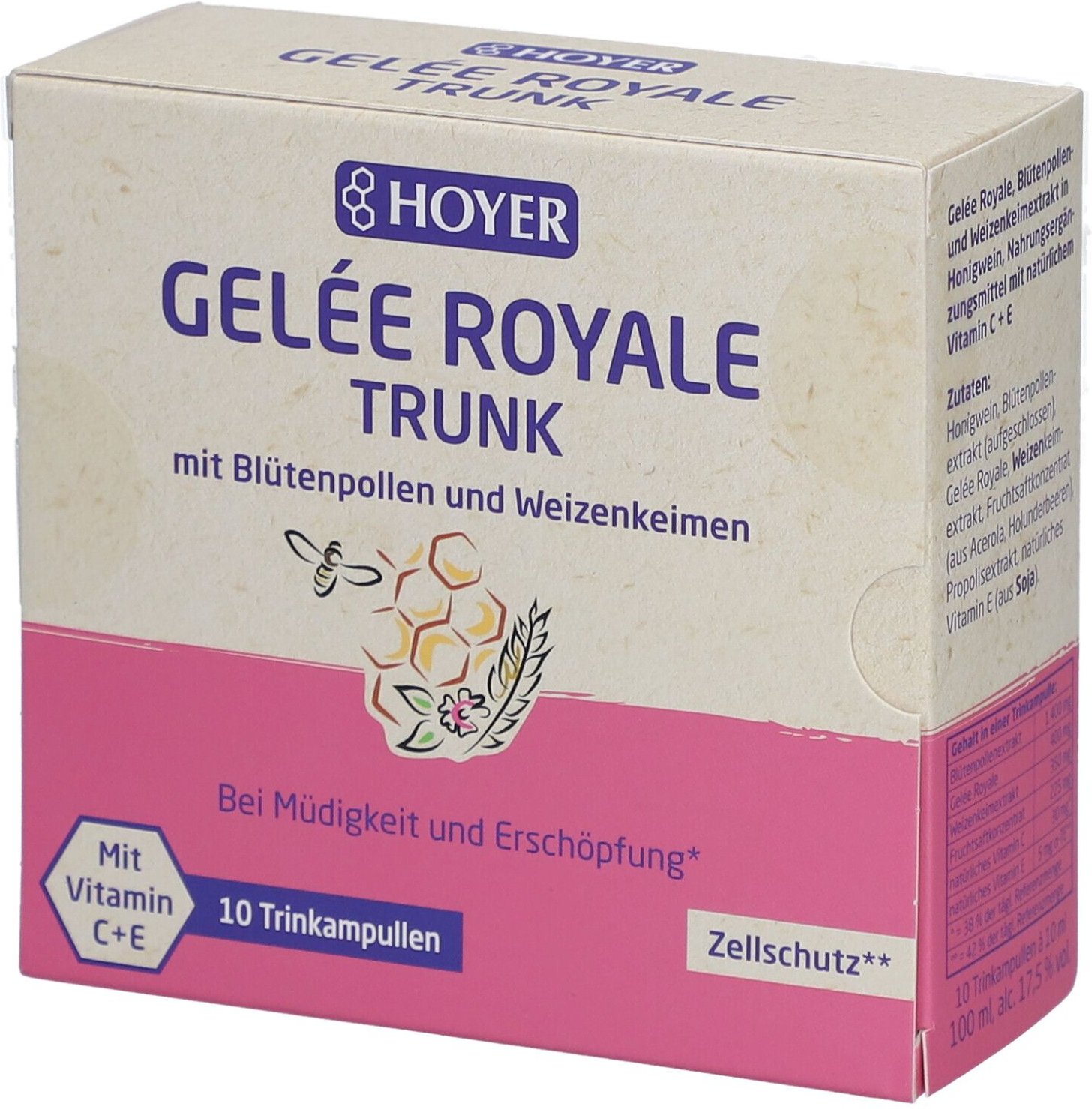 Hoyer Gelee Royale+Blütenpollen+Weizenk.Trinkamp. 10x10 ml Trinkampullen