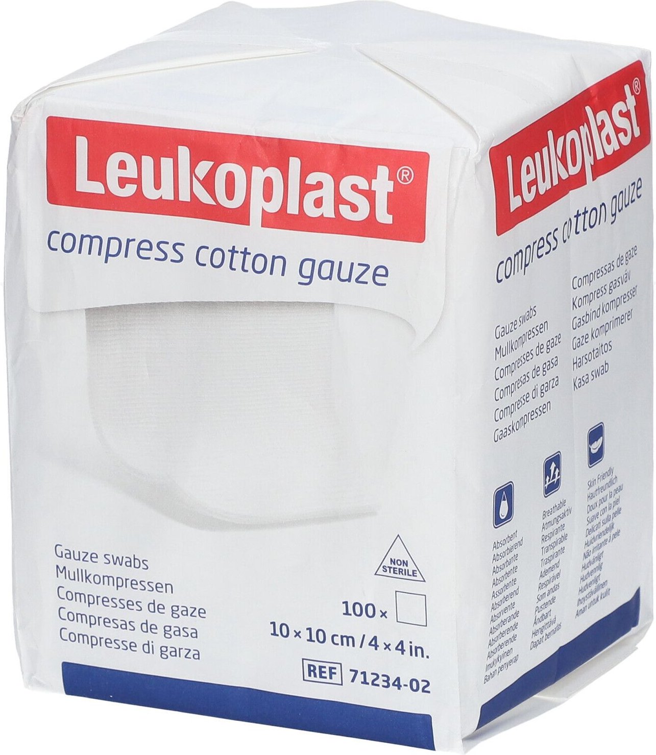 Leukoplast compress Cotton Gauze 10x10cm unst.8f 100 St Kompressen