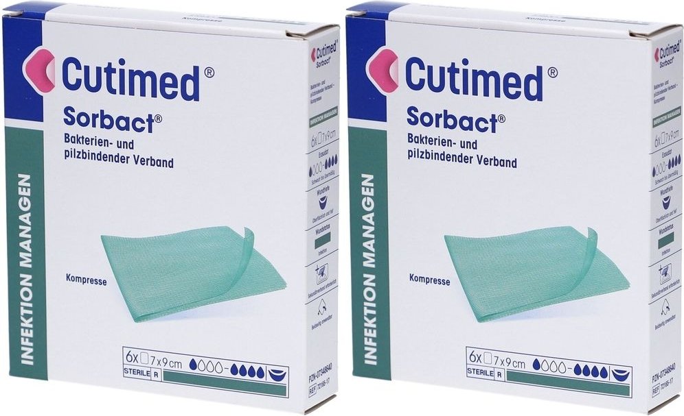 Cutimed Sorbact Kompressen 7x9 cm 2x 2x6 St