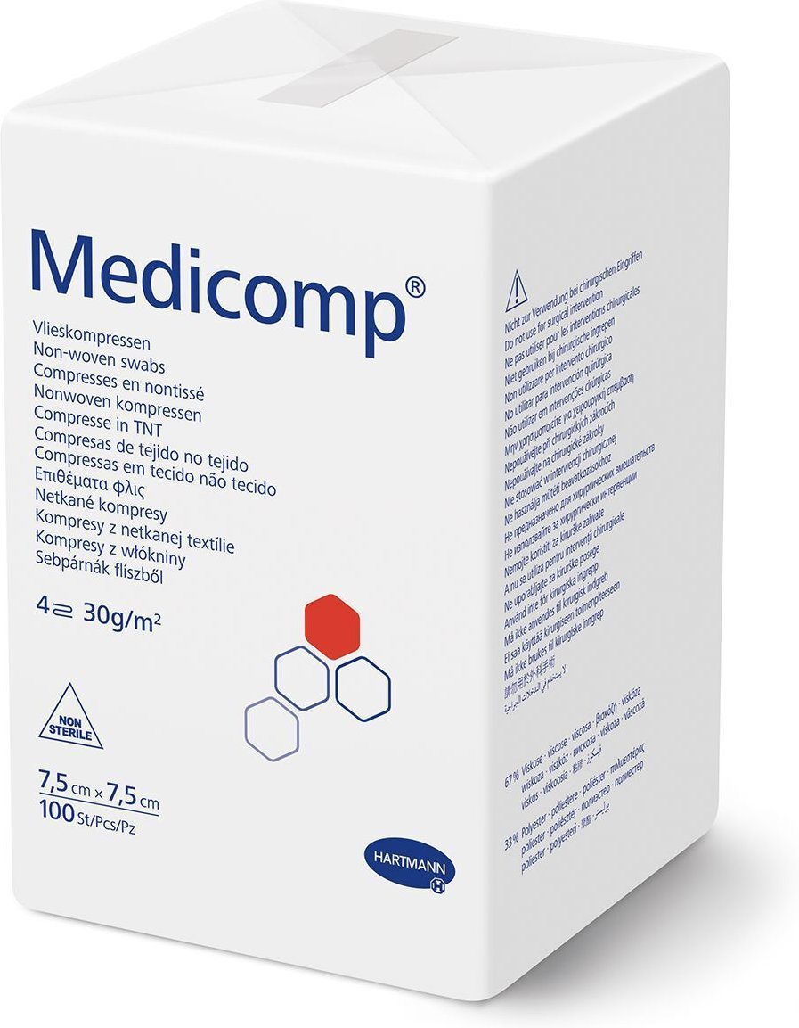 Medicomp Vlieskomp.unsteril 7,5x7,5 cm 4fach 100 St Kompressen