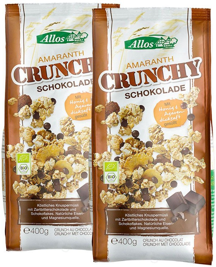 Allos Bio Amaranth Crunchy, Schokolade 2x400 g Müsli
