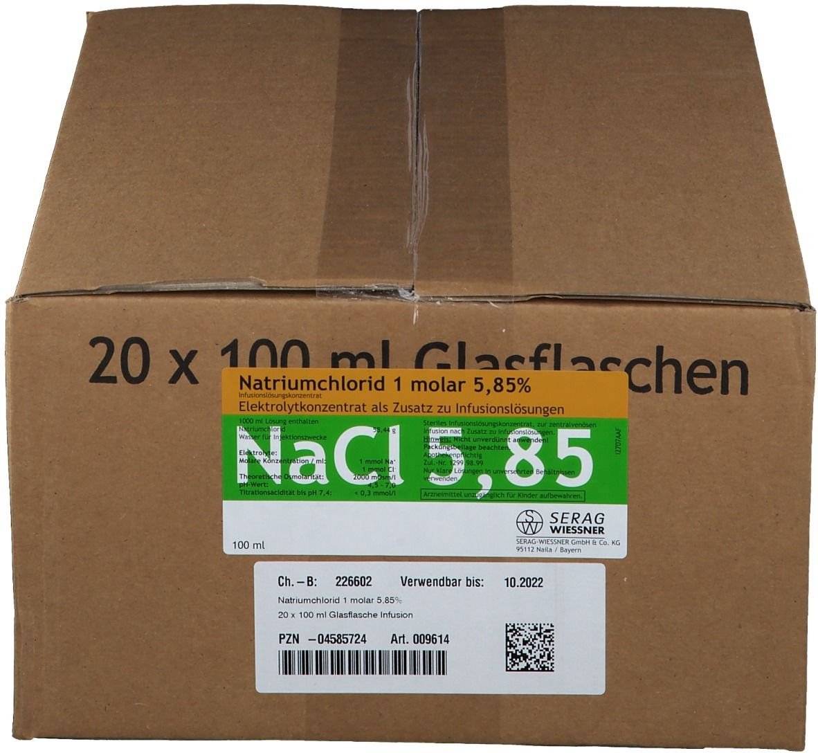 Natriumchlorid Inf.-Lsg.5,85% 1 molar Glas 20x100 ml Infusionslösung