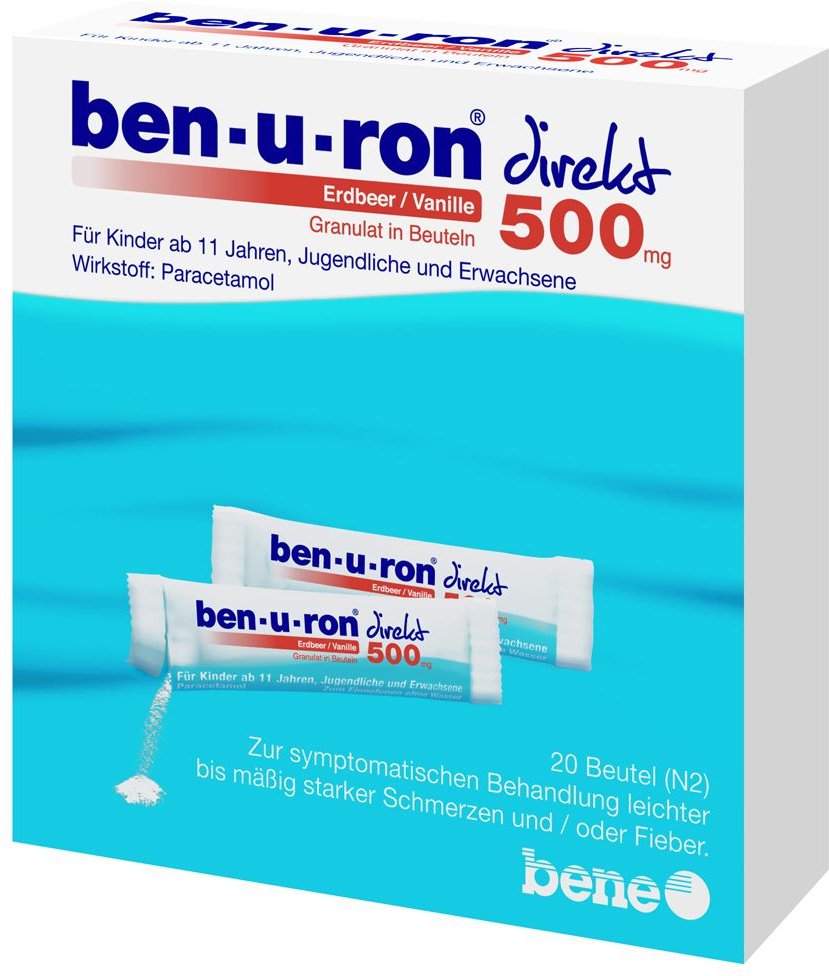 Ben-U-Ron direkt 500 mg Granulat Erdbeer/Vanille 10 St