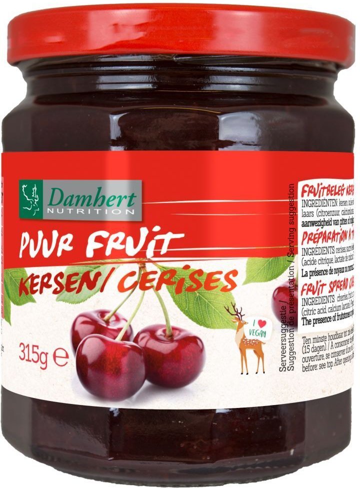 Damhert Confituur Kersen - 100 % Fruit (Zonder toegevoegde suiker) EN OK 315 g Futter