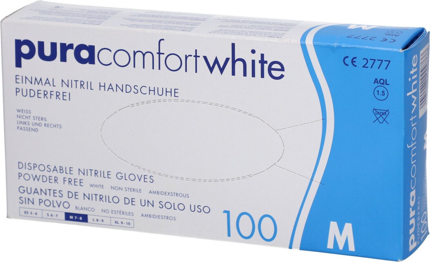 Pura Comfort Hands.Nitril unste.puderfr.M weiß 100 St Handschuhe