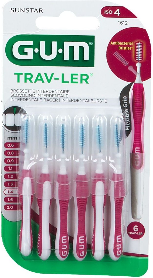 GUM Trav-Ler 1,4mm Kerze pink Interdental+6Kappen 6 St Zahnbürste