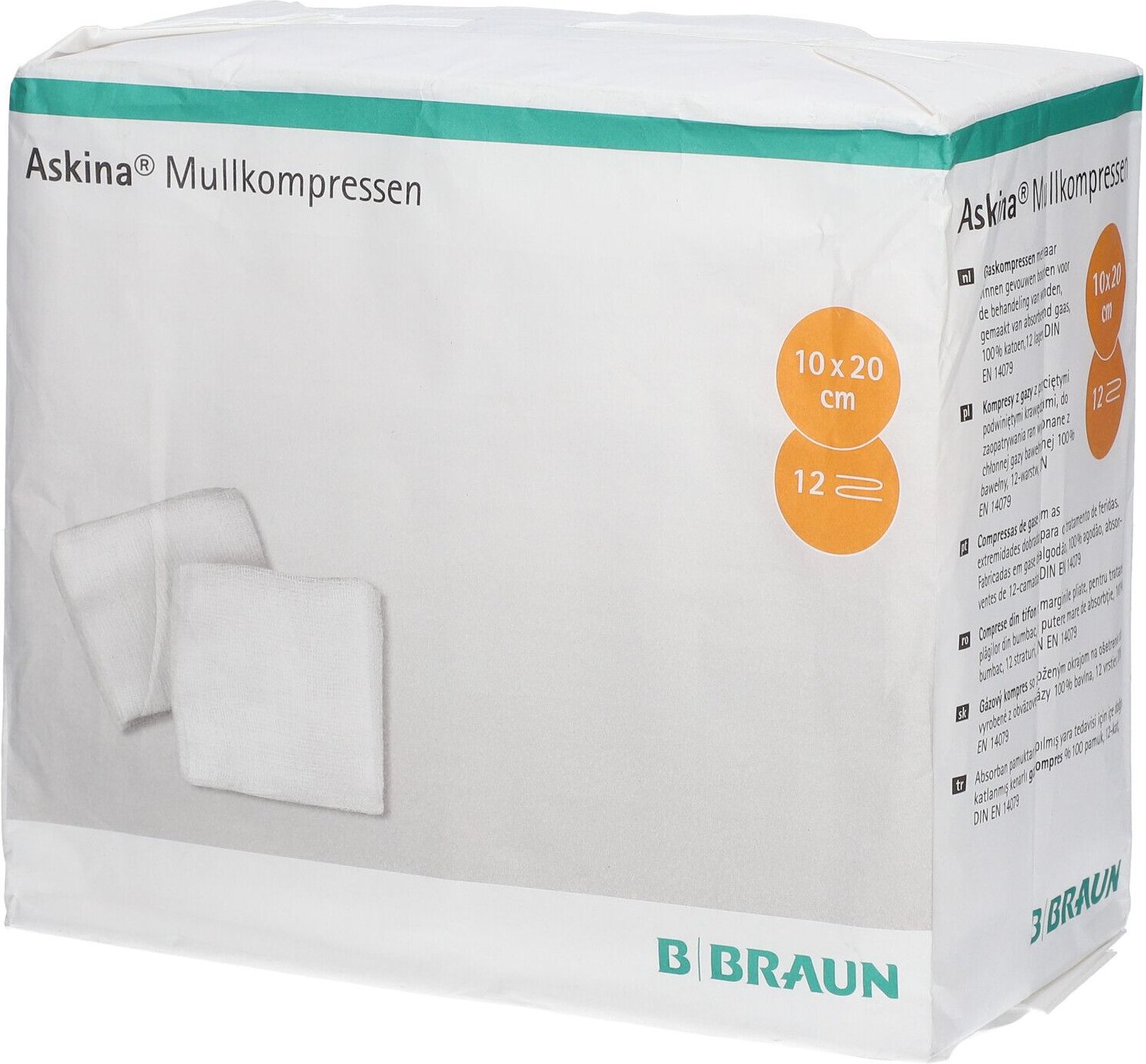 Askina Mullkompressen 10x20 cm unsteril 12fach 100 St Kompressen