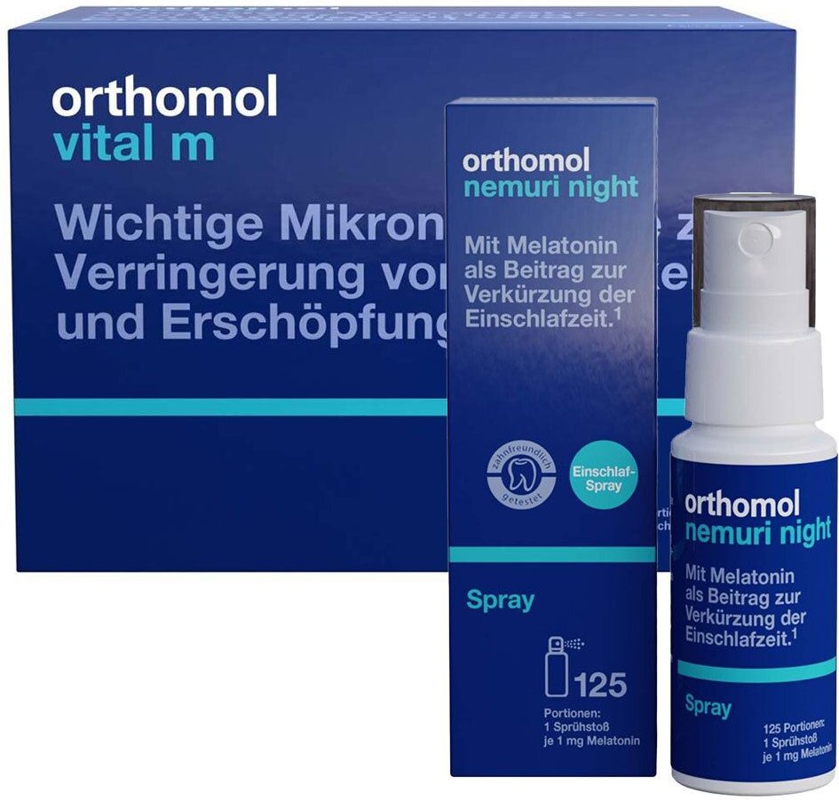 Orthomol Vital M Trinkfläschchen/Kaps.Kombipack.ORTHOMOL nemuri night Spray 1 St Set