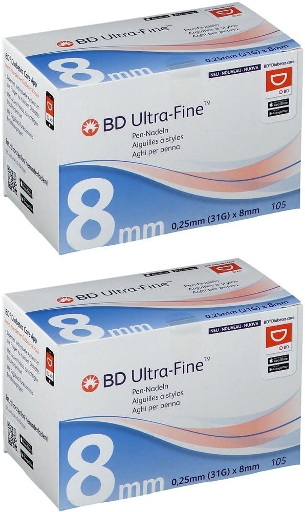 BD Ultra-Fine Pen-Nadeln 8 mm 31 G 0,25 x2 2x105 St Kanüle