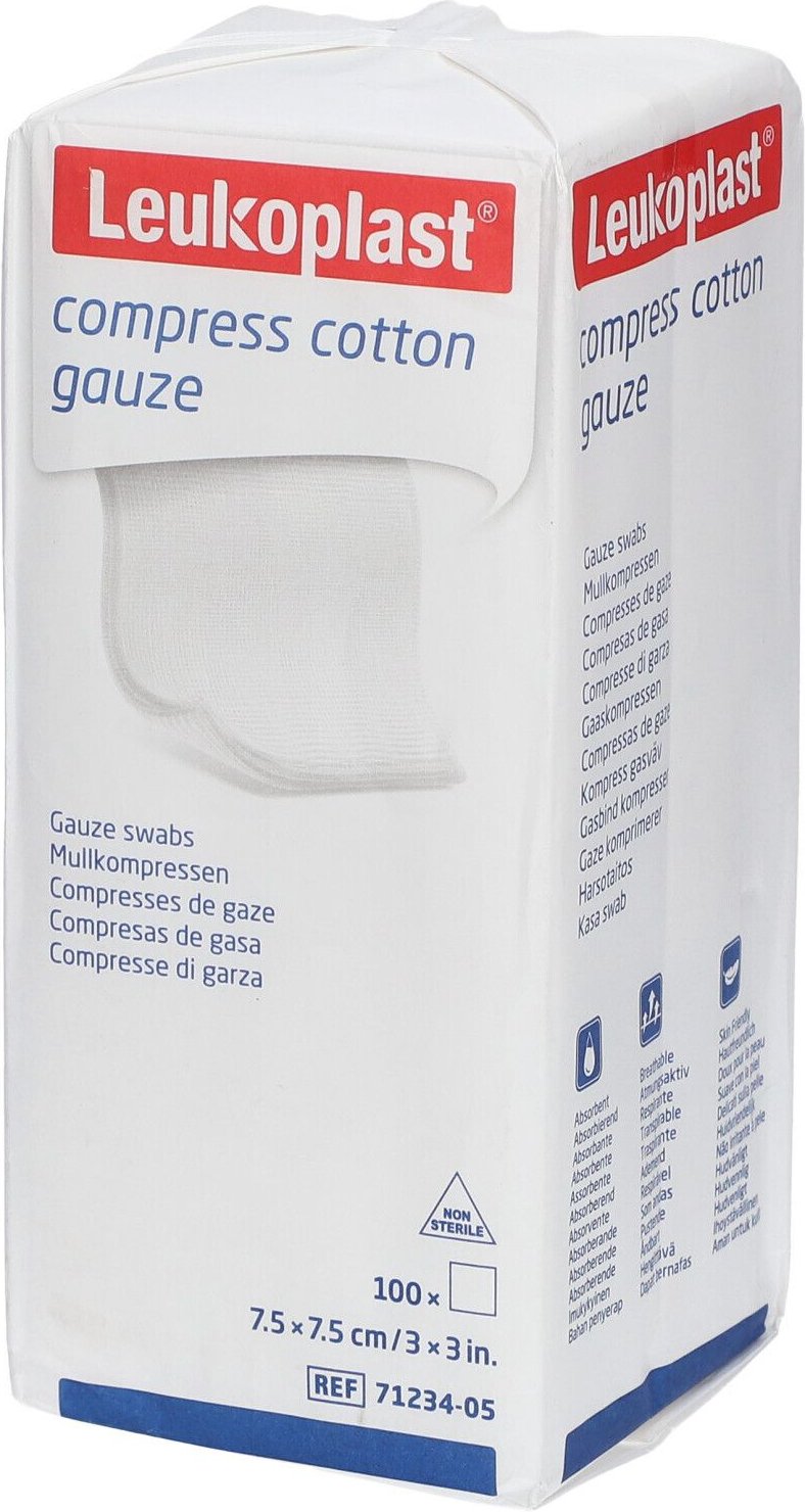 Leukoplast compress Cotton Gauze 7,5x7,5cm unst12f 100 St Kompressen