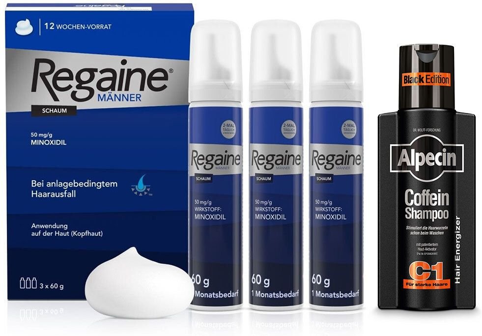 Alpecin Coffein Shampoo C1 black Edition & Regaine Männer Schaum 50 mg/g 1 St Set