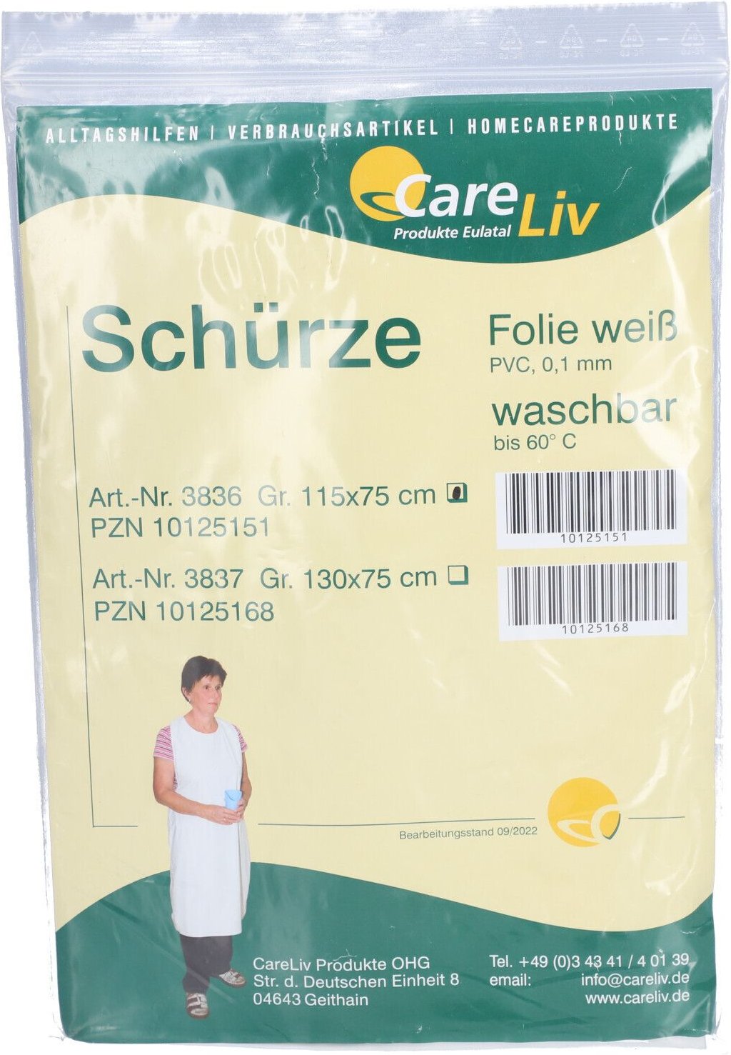 Schürze Folie weiß 75x115 cm waschbar