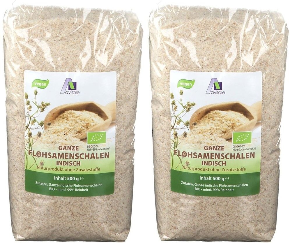Avitale Ganze Flohsamenschalen aus Indien in Bio-Qualität x2 2x500 g Samen