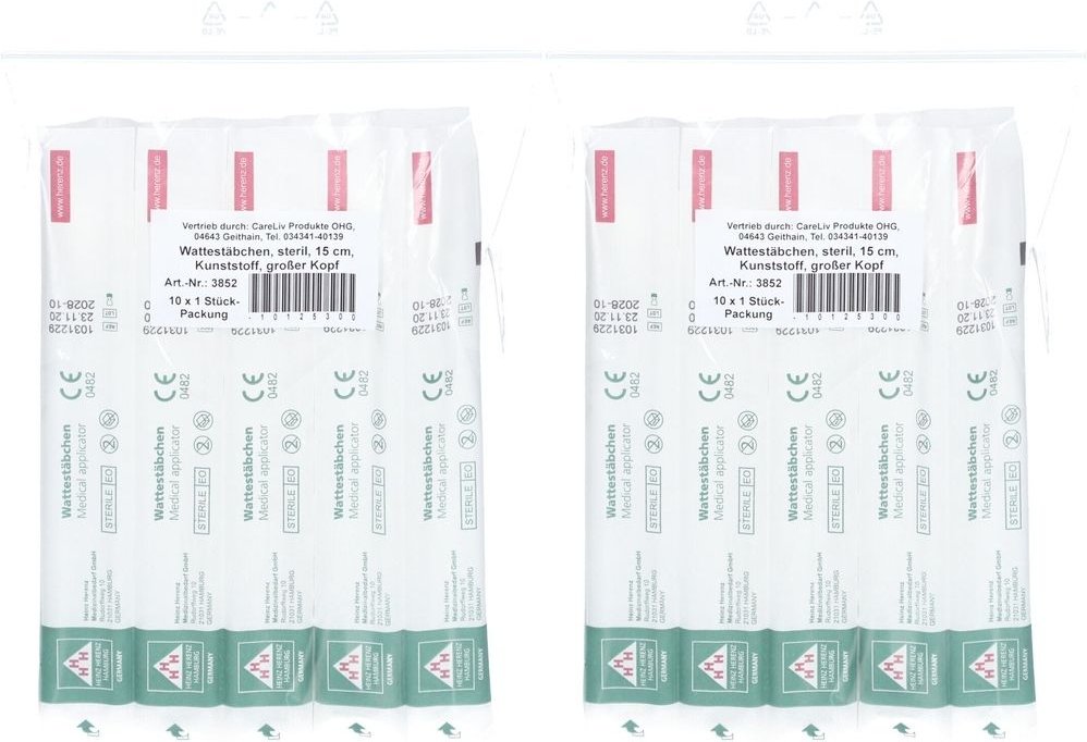 Wattestäbchen Kunststoff großer Kopf 15 cm steril 2x 2x10x1 St