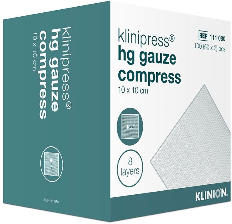Klinipress hg gauze compress 10x10 cm steril 8lag. 2x50 St Kompressen