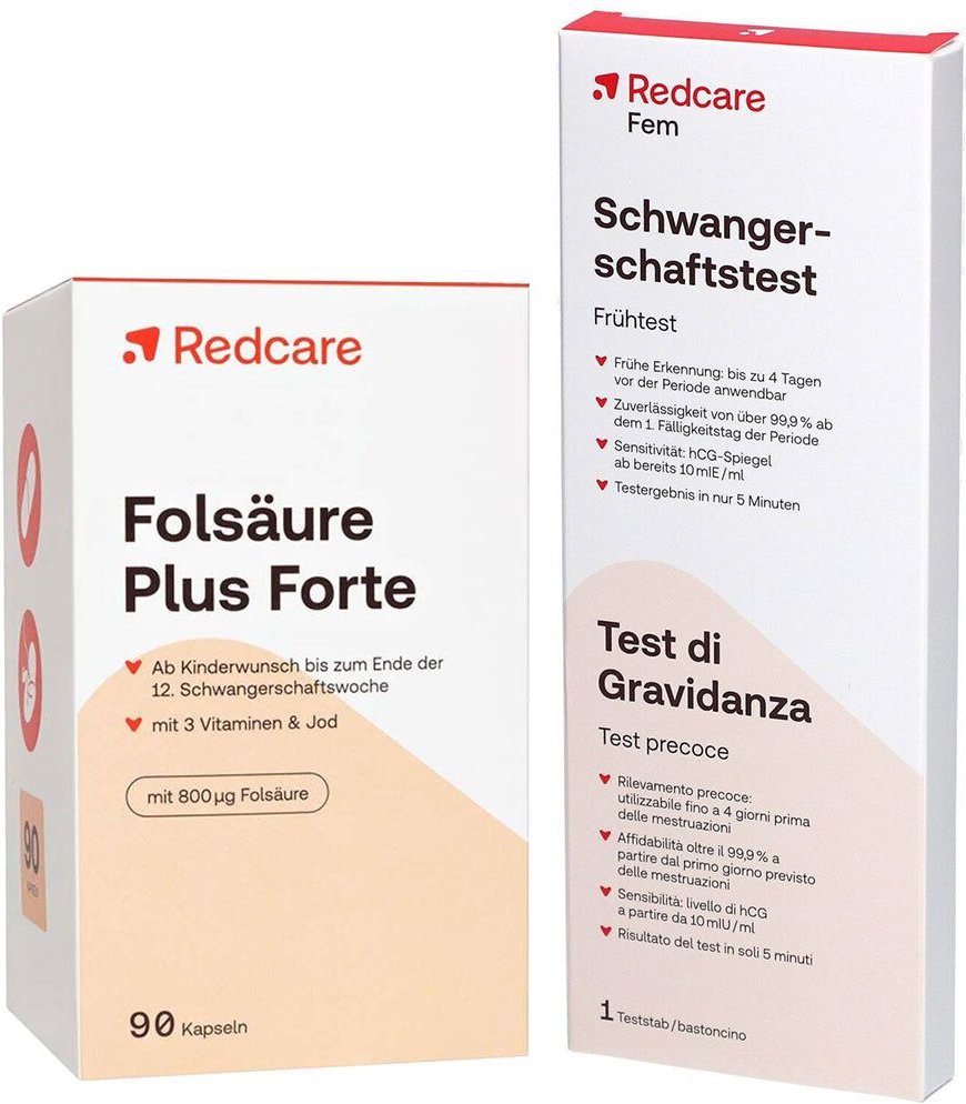 Thumbnail - Folsäure Plus Forte RedCare Kapseln + Redcare Schwangerschaftstest Urin 1 St Set