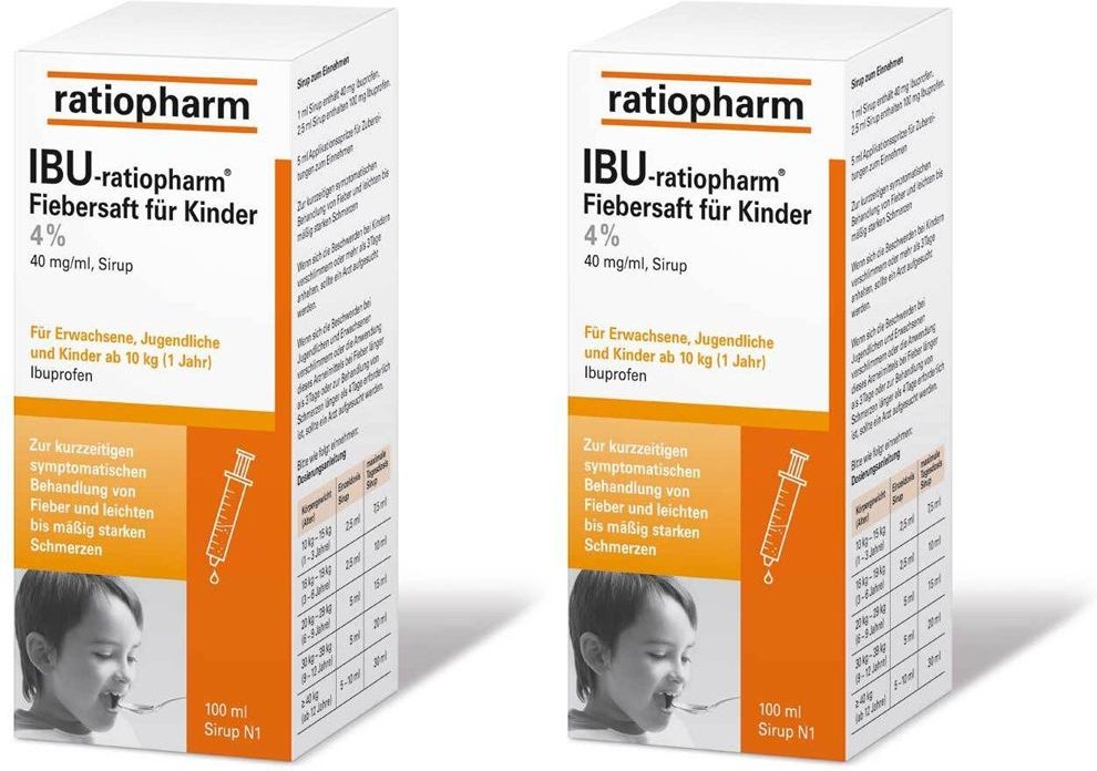2x IBU-ratiopharm® 4 % Fiebersaft für Kinder 200 mg/5 ml Sirup 2x100 Saft