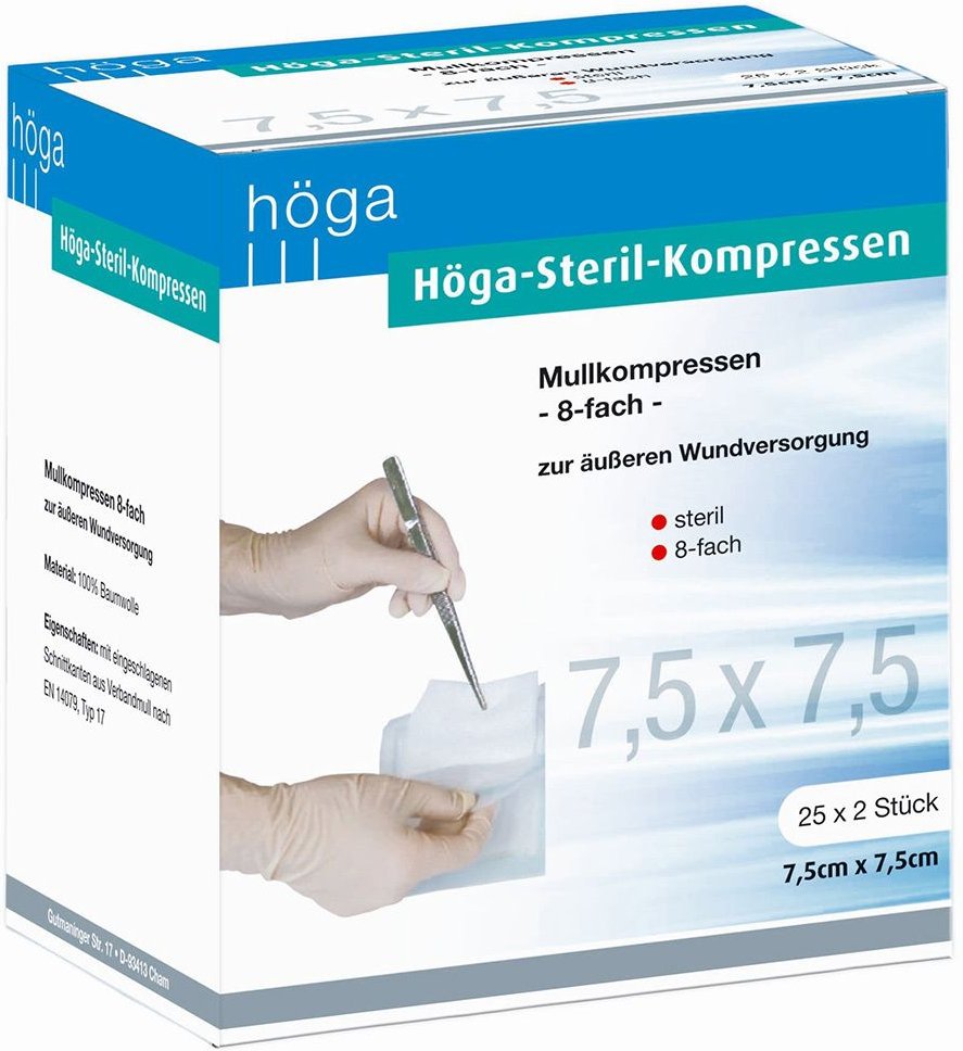 Höga-Kompressen 7,5x7,5 cm steril 8fach 25x2 St Kompressen
