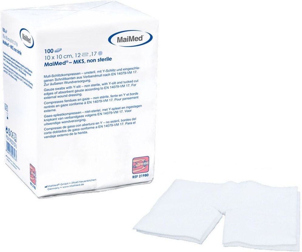 Schlitzkompressen 10x10 cm unsteril 12fach 100 St Kompressen