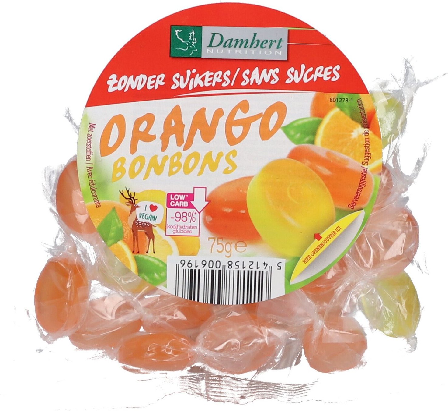 Damhert Orango Bonbons Zonder Suiker 75 g