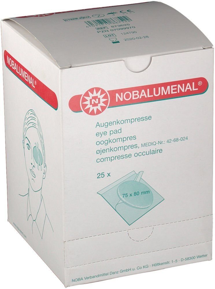 Nobalumenal Augenkompr.75x80 mm steril 25 St Kompressen