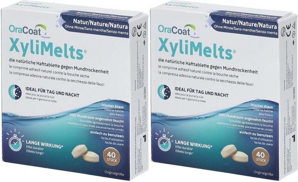 Xylimelts Hafttabletten ohne Minze OraCoat 2x 2x40 St Tabletten